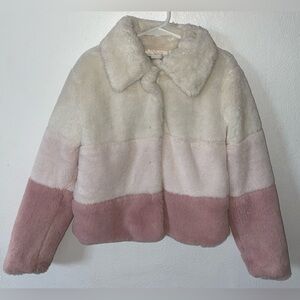 Epic Threads Big Girls Pink Color Block Faux Fur Jacket Girls size S